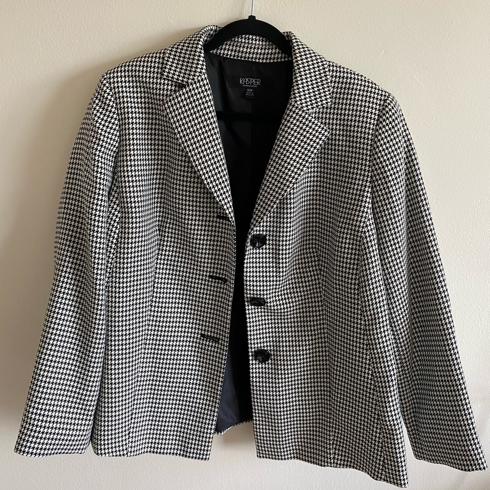 Kasper | Houndstooth Blazer with Shoulder Pads